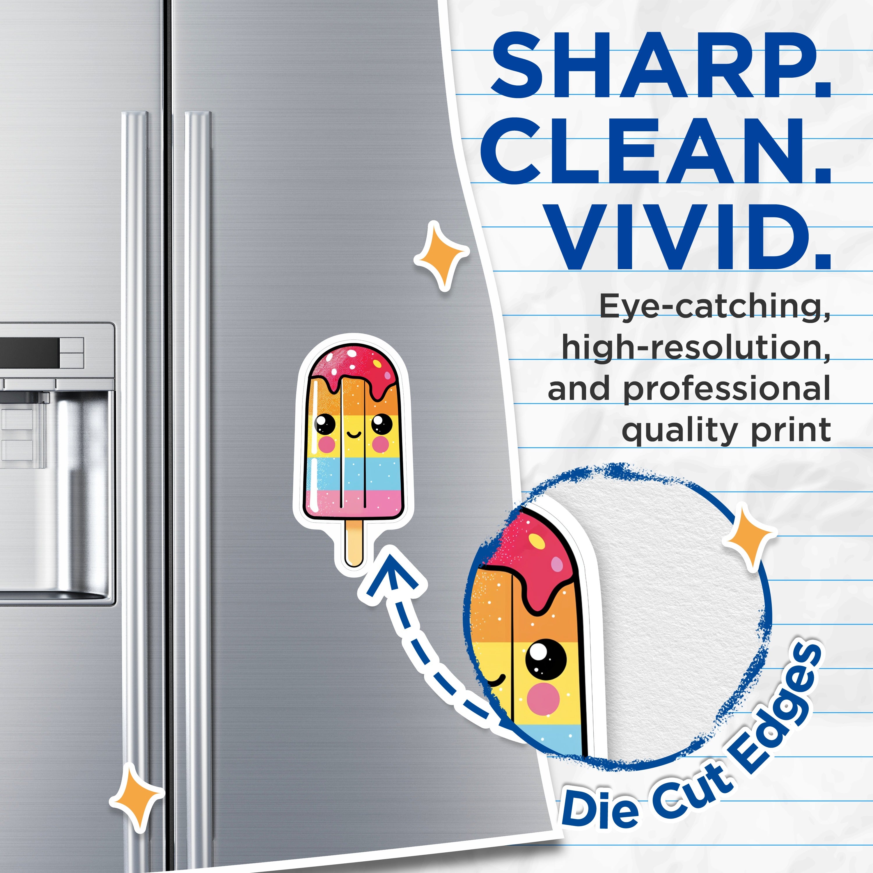 (2 Pack) Kawaii Popsicle Magnets - Cute Rainbow Ice Pop - Summer Fridge Locker Decor - Sweet Treat Aesthetic - 5 Inches On Longest Side - Thick Durable Magnet - Made in USA - MAG39944