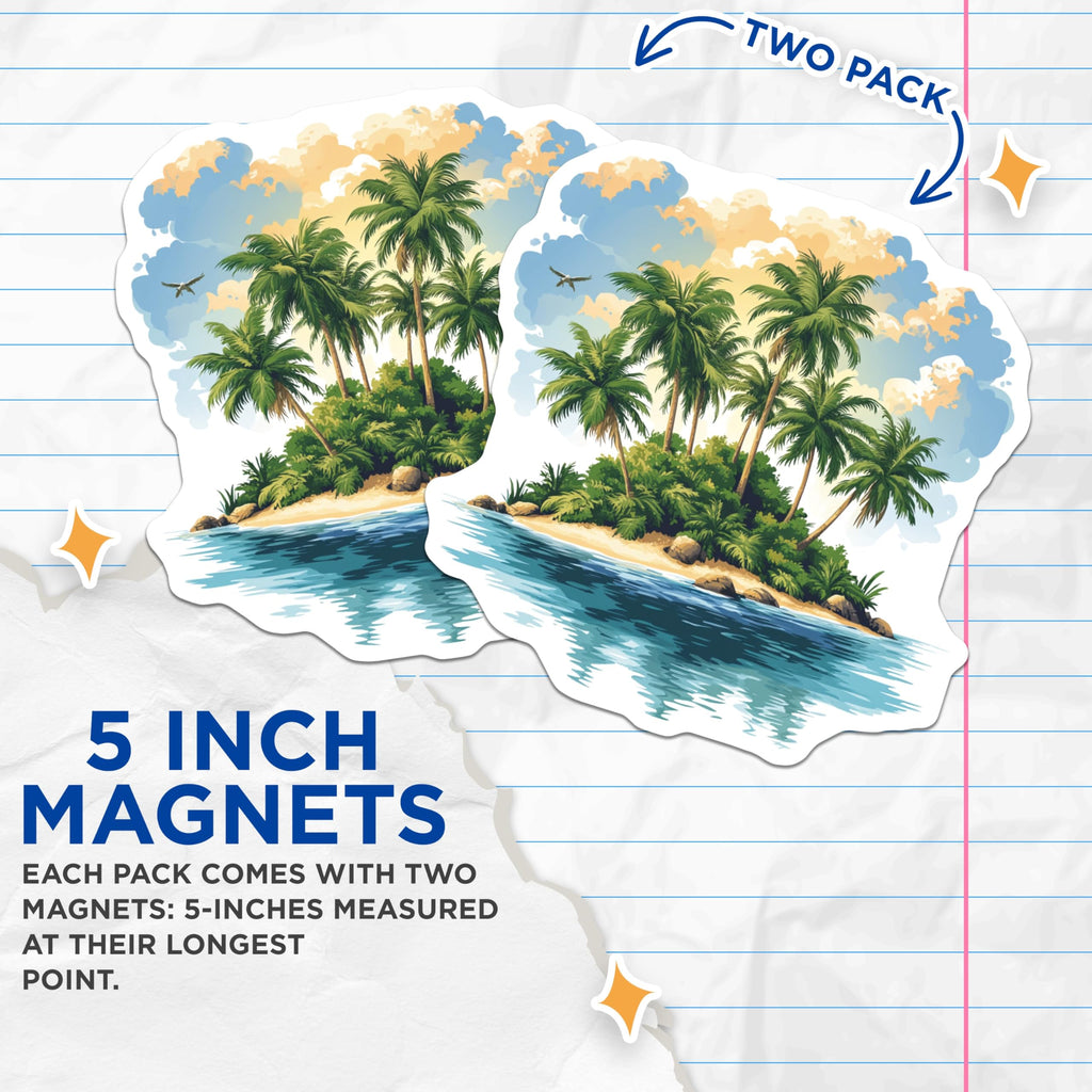 (2 Pack) Tropical Island Magnets - Beach Life Refrigerator Art - Vacation Scene Decor - Summer Paradise Souvenir - 5 Inches On Longest Side - Thick Durable Magnet - Made in USA - MAG29521