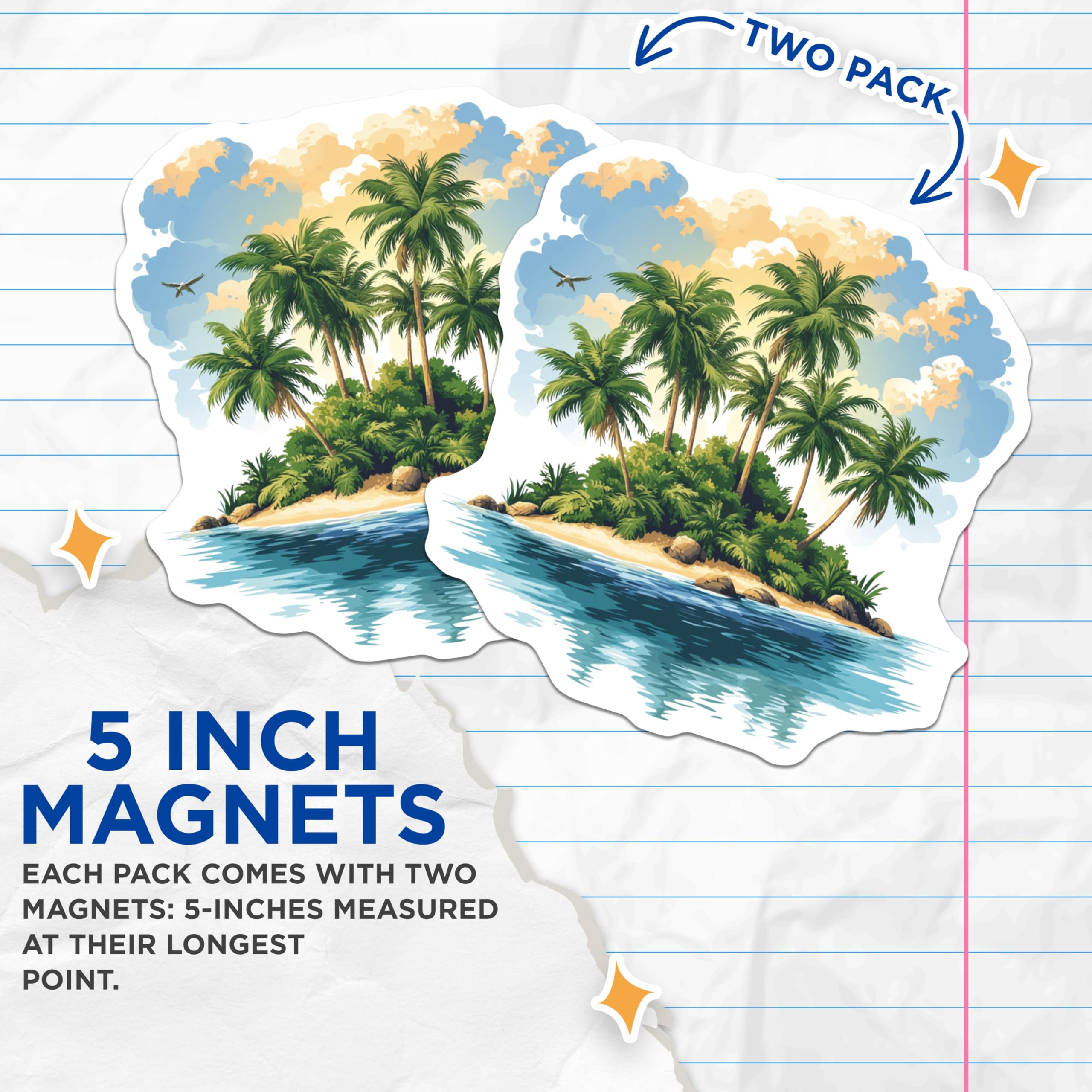 (2 Pack) Tropical Island Magnets - Beach Life Refrigerator Art - Vacation Scene Decor - Summer Paradise Souvenir - 5 Inches On Longest Side - Thick Durable Magnet - Made in USA - MAG29521