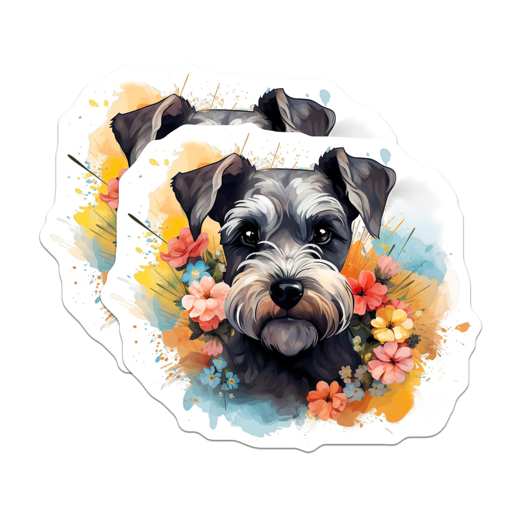 (2 Pack) Schnauzer Dog Magnets - Floral Pet Art - Dog Mom Accessories - 5 Inches On Longest Side - Thick Durable Magnet - Made in USA - MAG28797