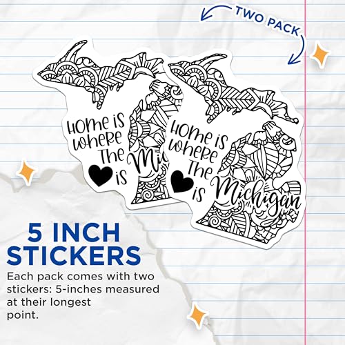 (2 Pack) Home is Where The Michigan is Stickers - State Love Decal - Michigan Art - 5" On Longest Side - Sticks to Smooth Flat Surfaces - Made in USA - BMCS9070
