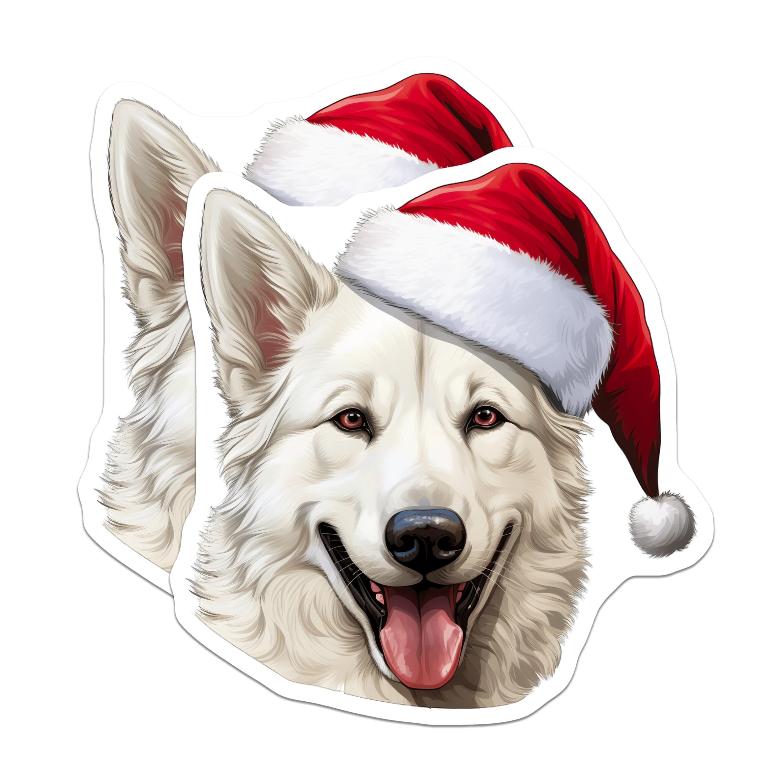 (2 Pack) Christmas Dog Magnets - Santa Hat Samoyed White Shepherd - Holiday Pet Decor - Winter Animal Accessories - 5 Inches On Longest Side - Thick Durable Magnet - Made in USA - MAG30349