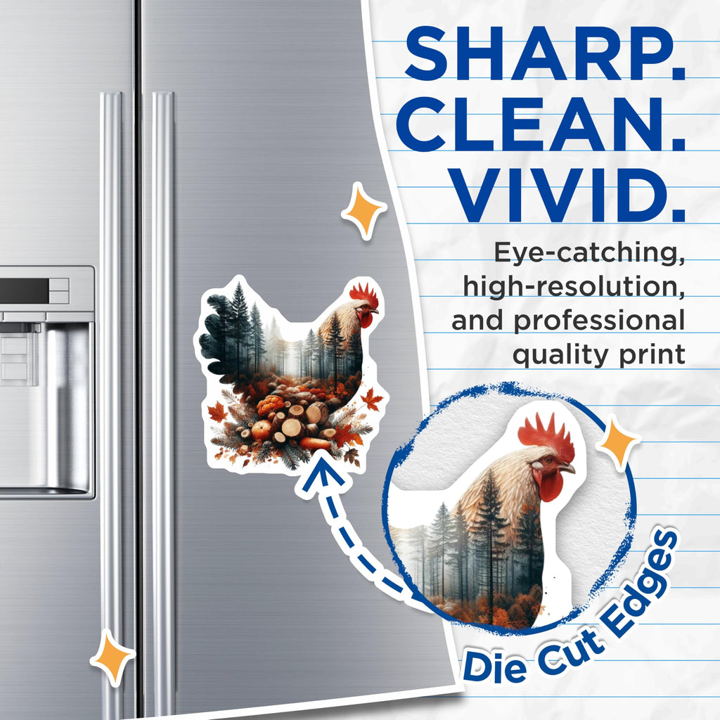 (2 Pack) Rooster Scene Magnets - Farmhouse Decor - Autumn Forest Fridge Magnets - 5" On Longest Side - Premium Magnet - for Cars, Refrigerators, Toolboxes, Lockers - Made in USA - MAG16360