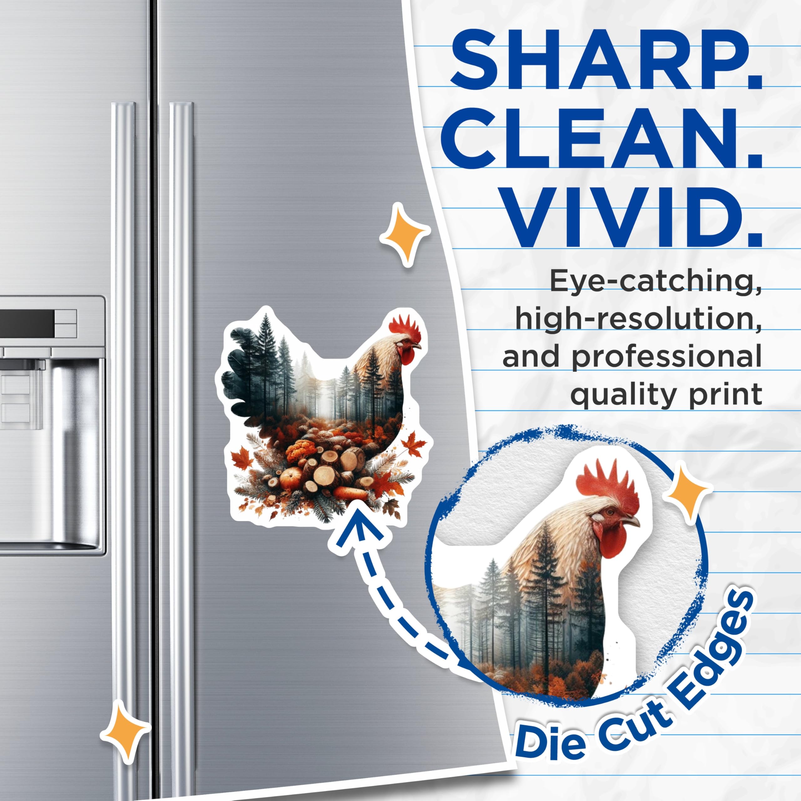 (2 Pack) Rooster Scene Magnets - Farmhouse Decor - Autumn Forest Fridge Magnets - 5" On Longest Side - Premium Magnet - for Cars, Refrigerators, Toolboxes, Lockers - Made in USA - MAG16360