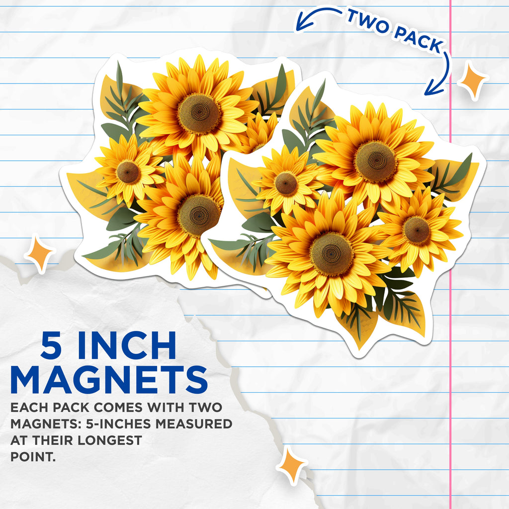 (2 Pack) Sunflower Magnets - Floral Kitchen Decor - Aesthetic Flower Fridge Art - Boho Farmhouse Spring Summer Decor - 5" - Durable Magnet - Made in USA - MAG38976