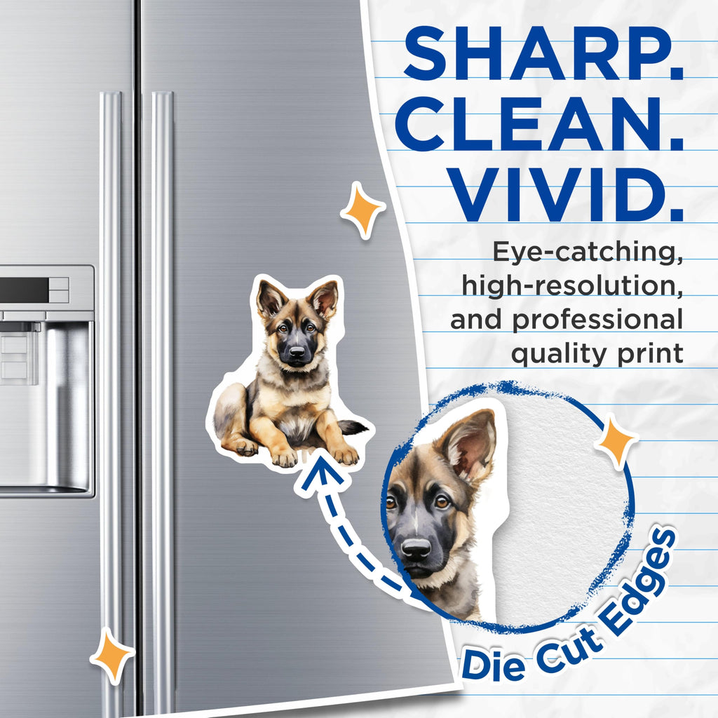 (2 Pack) German Shepherd Puppy Magnets - Cute Dog Lover Decor - Watercolor Pet Art - 5 Inches On Longest Side - Thick Durable Magnet - Made in USA - MAG28732