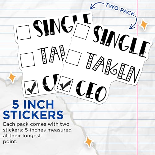 (2 Pack) Single Taken CEO Stickers - Funny Relationship Humor - 5" On Longest Side - Sticks to Smooth Flat Surfaces - Made in USA - BMCS9213 - BMCS9213