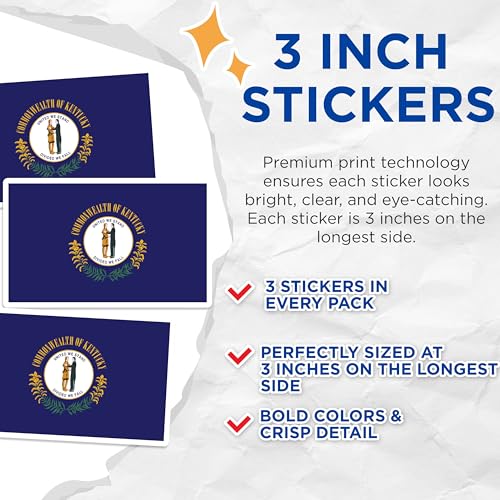 (3 Pack) Kentucky State Flag Decals - Laptop Decal - Kentucky Pride - 3 Inches On Longest Side - Easy Peel & Apply - Made in USA - 3MCS0189