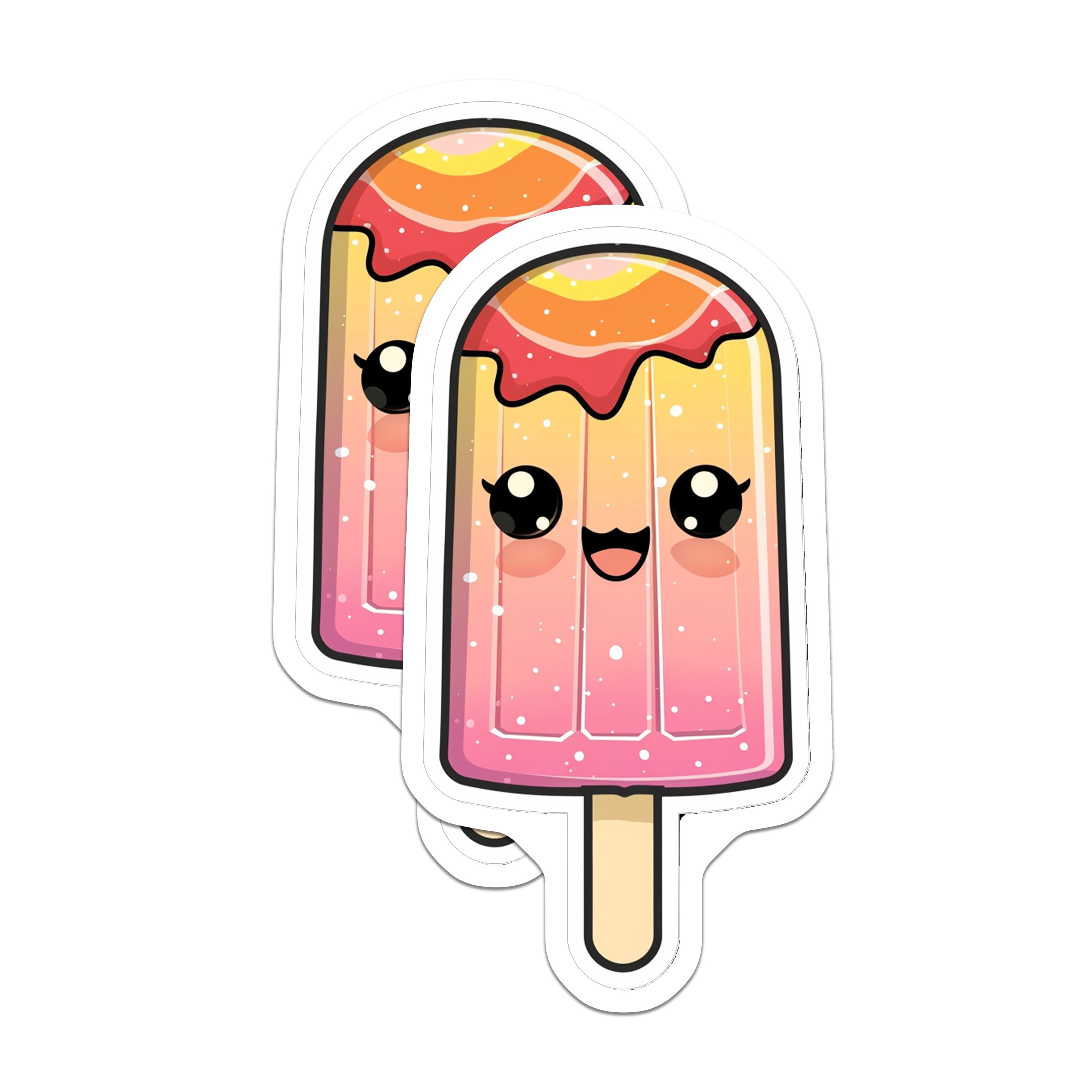 (2 Pack) Kawaii Popsicle Magnets - Cute Ice Pop Decor - Summer Refrigerator Accessory - Happy Sweet Treat - 5 Inches On Longest Side - Thick Durable Magnet - Made in USA - MAG39471
