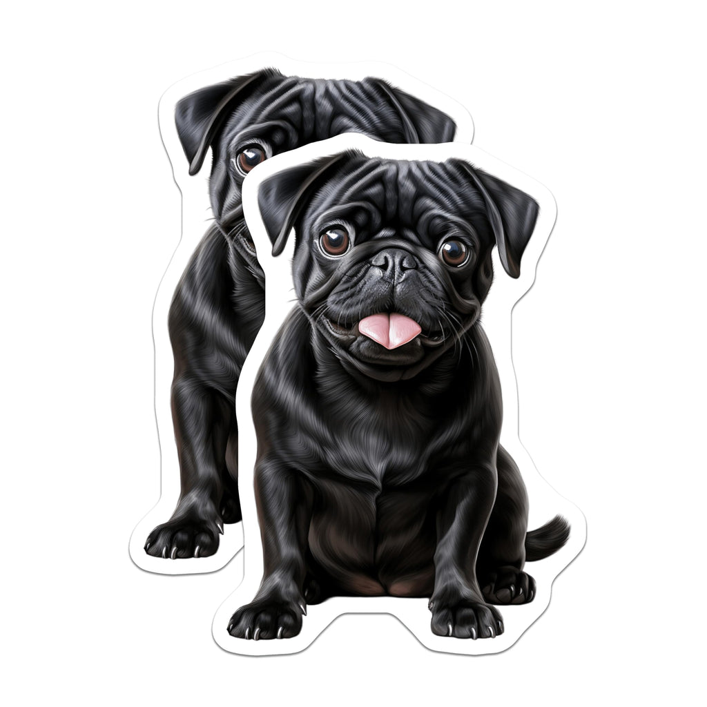 (2 Pack) Black Pug Magnets - Cute Dog Lover Art - Pet Parent Kitchen Fridge Decor - Animal Illustration Collectible - 5 Inches On Longest Side - Thick Durable Magnet - Made in USA - MAG26808
