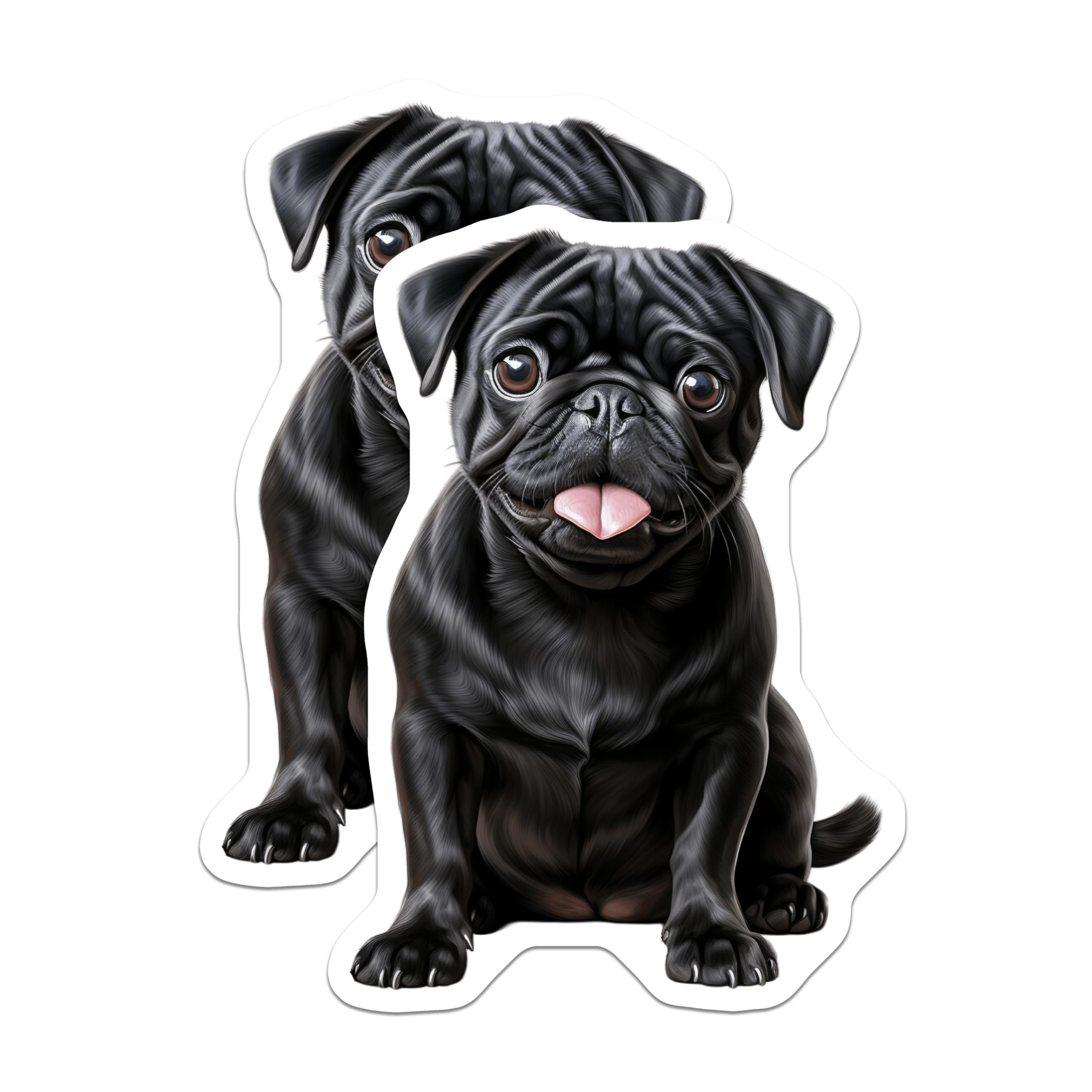 (2 Pack) Black Pug Magnets - Cute Dog Lover Art - Pet Parent Kitchen Fridge Decor - Animal Illustration Collectible - 5 Inches On Longest Side - Thick Durable Magnet - Made in USA - MAG26808