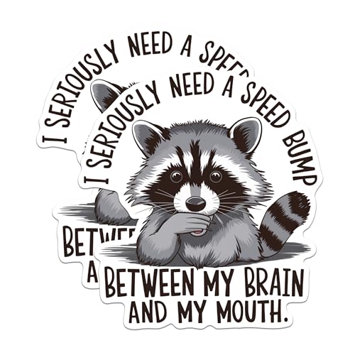 (2 Pack) Funny Raccoon Quote Magnets - Speed Bump Brain Mouth Quote Magnets - Cute Animal Magnets for Office or Fridge- 5" On Longest Side - for Fridges, Toolboxes, Cars - Made in USA - MAG3040
