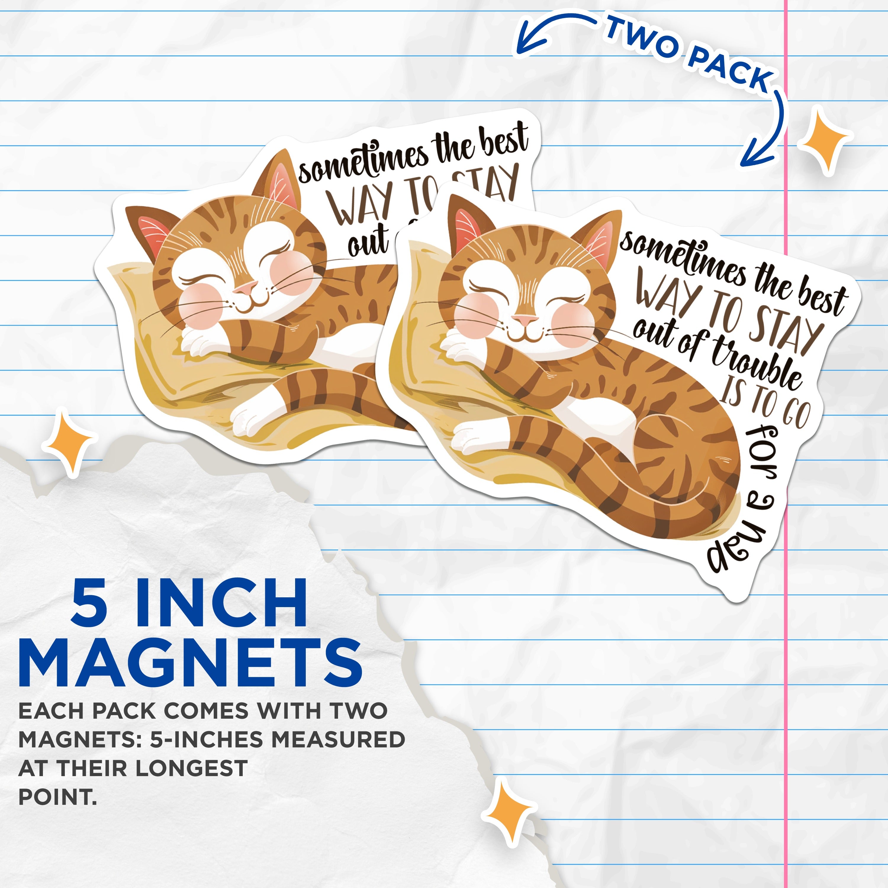 (2 Pack) Cat Nap Quote Magnets - Sleeping Kitty Fridge Decor - Funny Saying Animal Lover Item - 5 Inches On Longest Side - Thick Durable Magnet - Made in USA - MAG36795