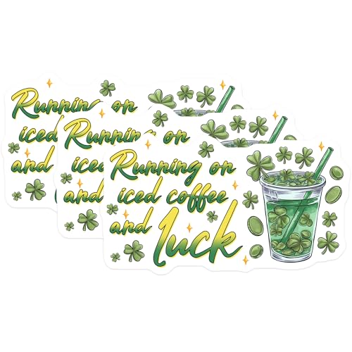 (3 Pack) St Patricks Day Decals - Coffee Luck Quote Stickers - Laptop St Patricks Day Decor - 3 Inches On Longest Side - Easy Peel & Apply - Made in USA - 3MCS7172
