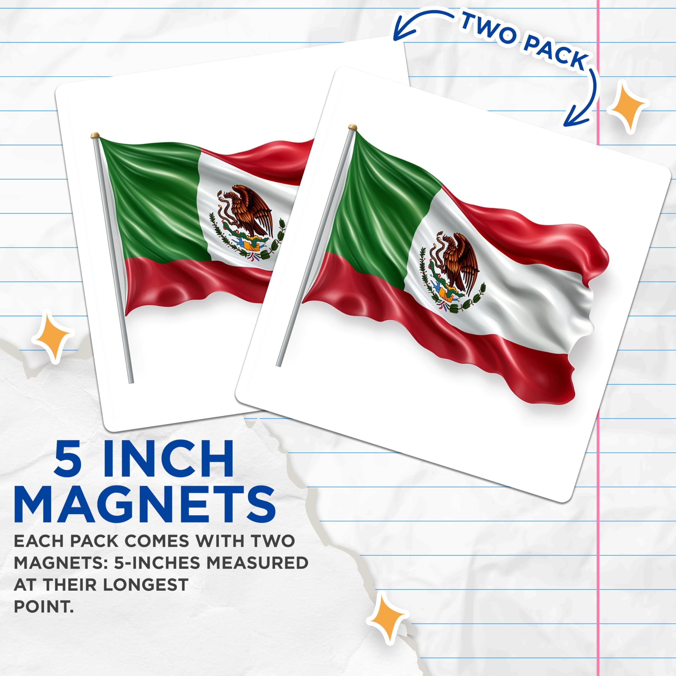 (2 Pack) Mexican Flag Magnets - National Emblem Mexico - Cultural Pride Souvenir - 5 Inches On Longest Side - Thick Durable Magnet - Made in USA - MAG25110