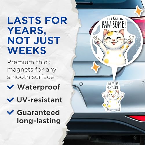 (2 Pack) I'm Feline Paw-Some Magnets - Cute Cat Magnets - Cat Lover Fridge Magnets - 5" On Longest Side - for Cars, Refrigerators, Toolboxes, Lockers - Made in USA BMCS3133