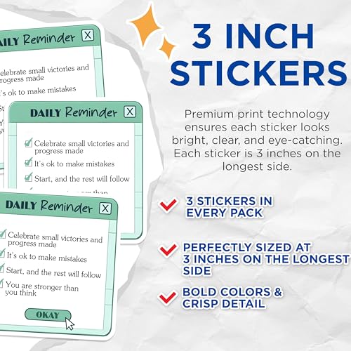 (3 Pack) Daily Reminder Decals - Positive Affirmation Stickers - Inspirational Quote Decals - 3 Inches On Longest Side - Easy Peel & Apply - Made in USA - 3MCS7089