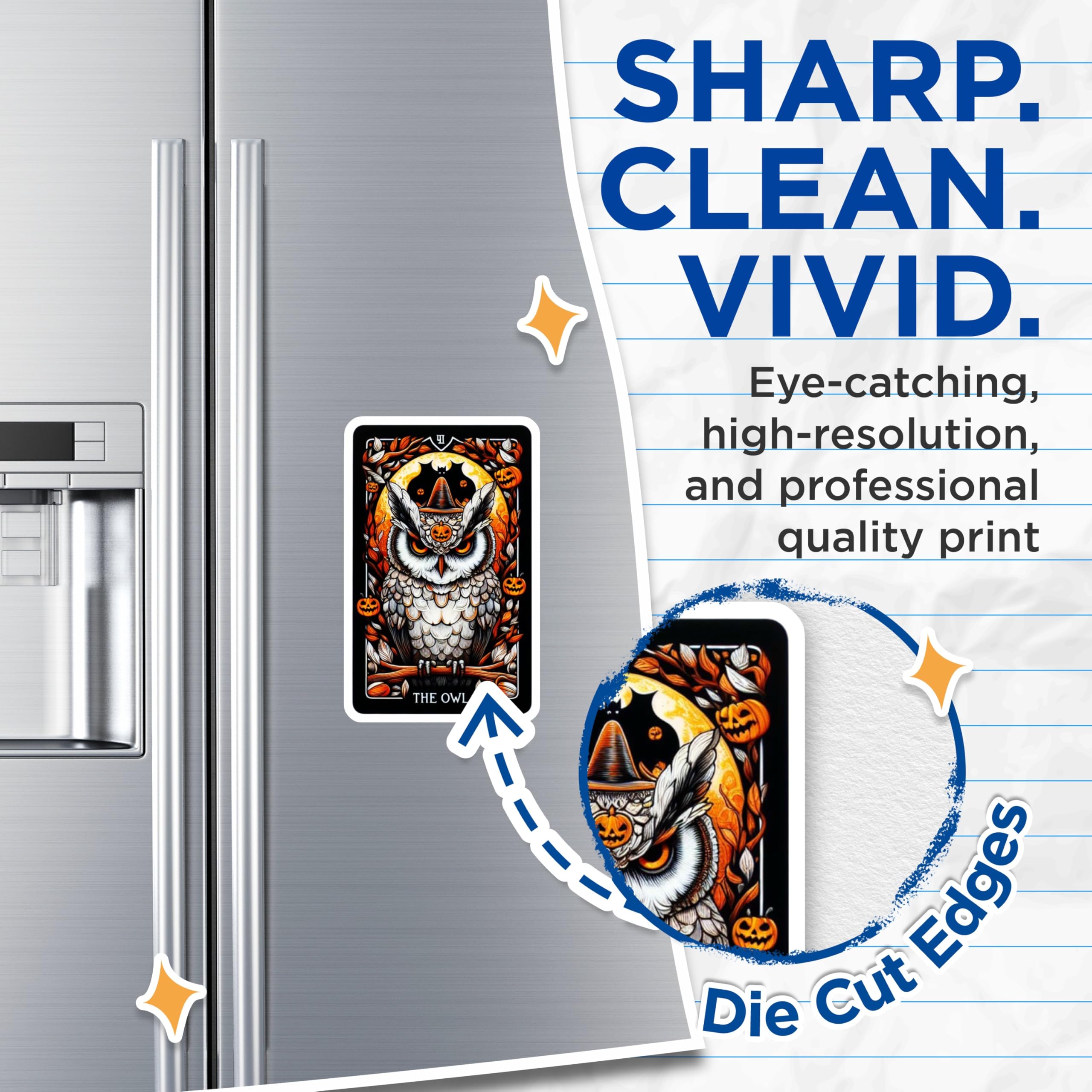 (2 Pack) Halloween Owl Magnets - Witchy Tarot Card Art - Spooky Fall Kitchen Decor - 5 Inches On Longest Side - Thick Durable Magnet - Made in USA - MAG21583