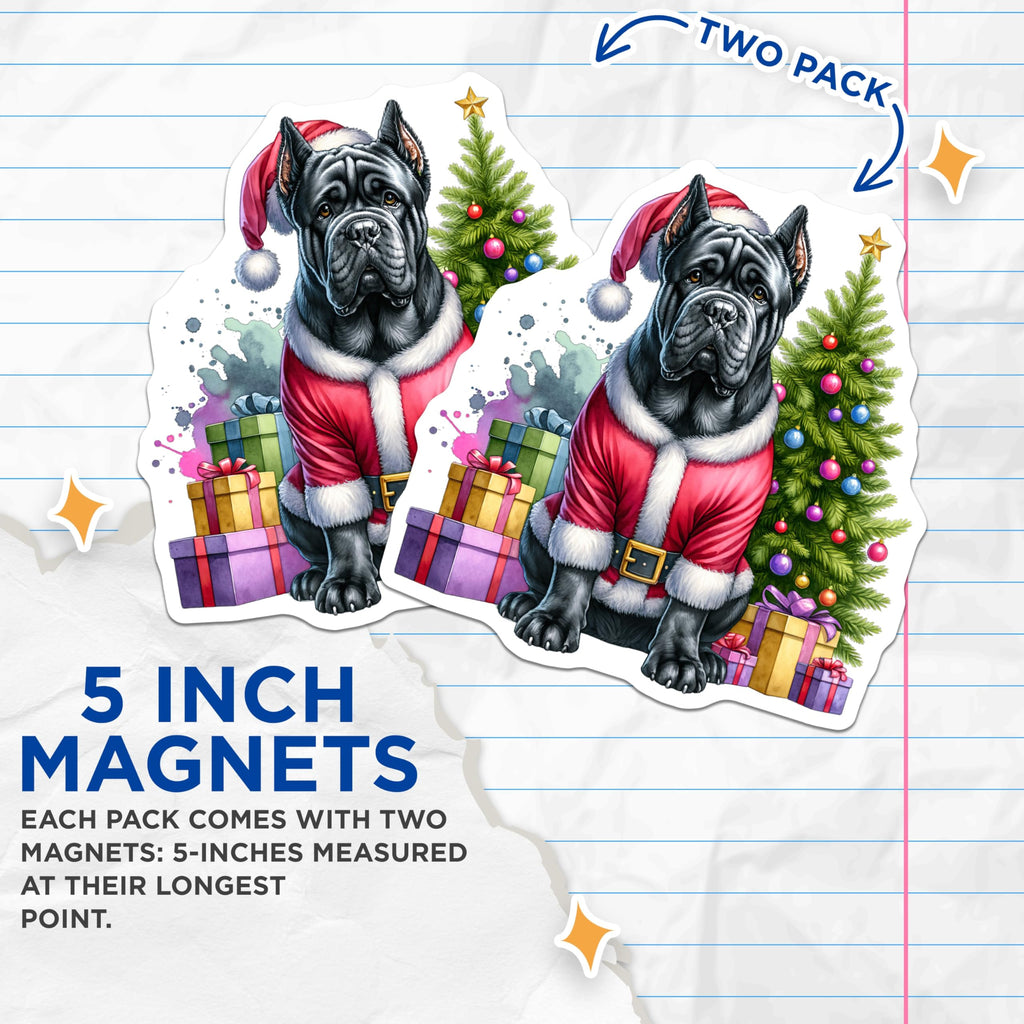 (2 Pack) Cane Corso Christmas Magnets - Santa Dog Holiday Decor - Dog Lover Refrigerator Accent - 5 Inches On Longest Side - Thick Durable Magnet - Made in USA - MAG30251