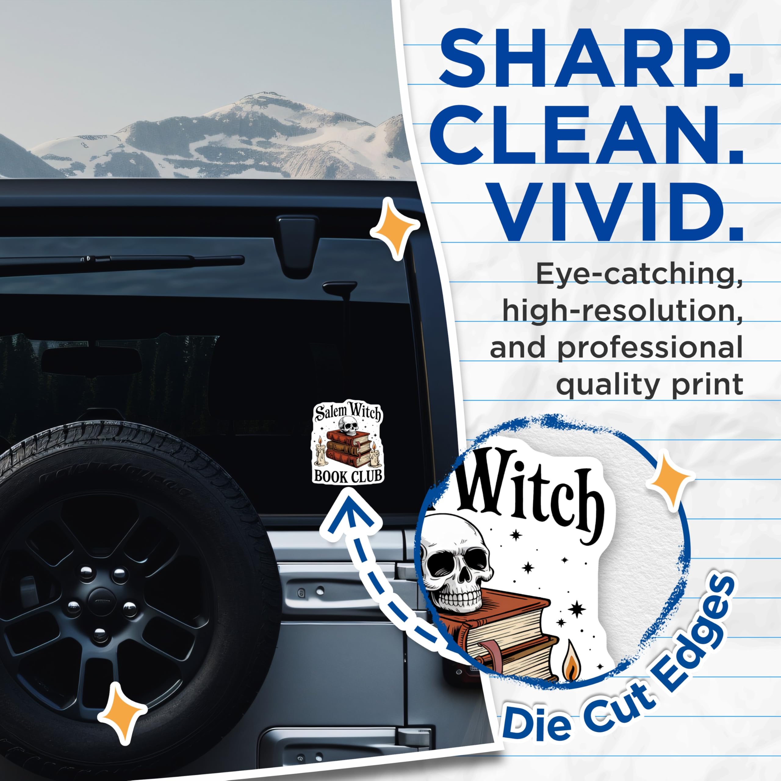 (2 Pack) Salem Witch Stickers - Book Club Stickers - Occult Stickers - 5" On Longest Side - Sticks to Smooth Flat Surfaces - Made in USA - BMCS18733