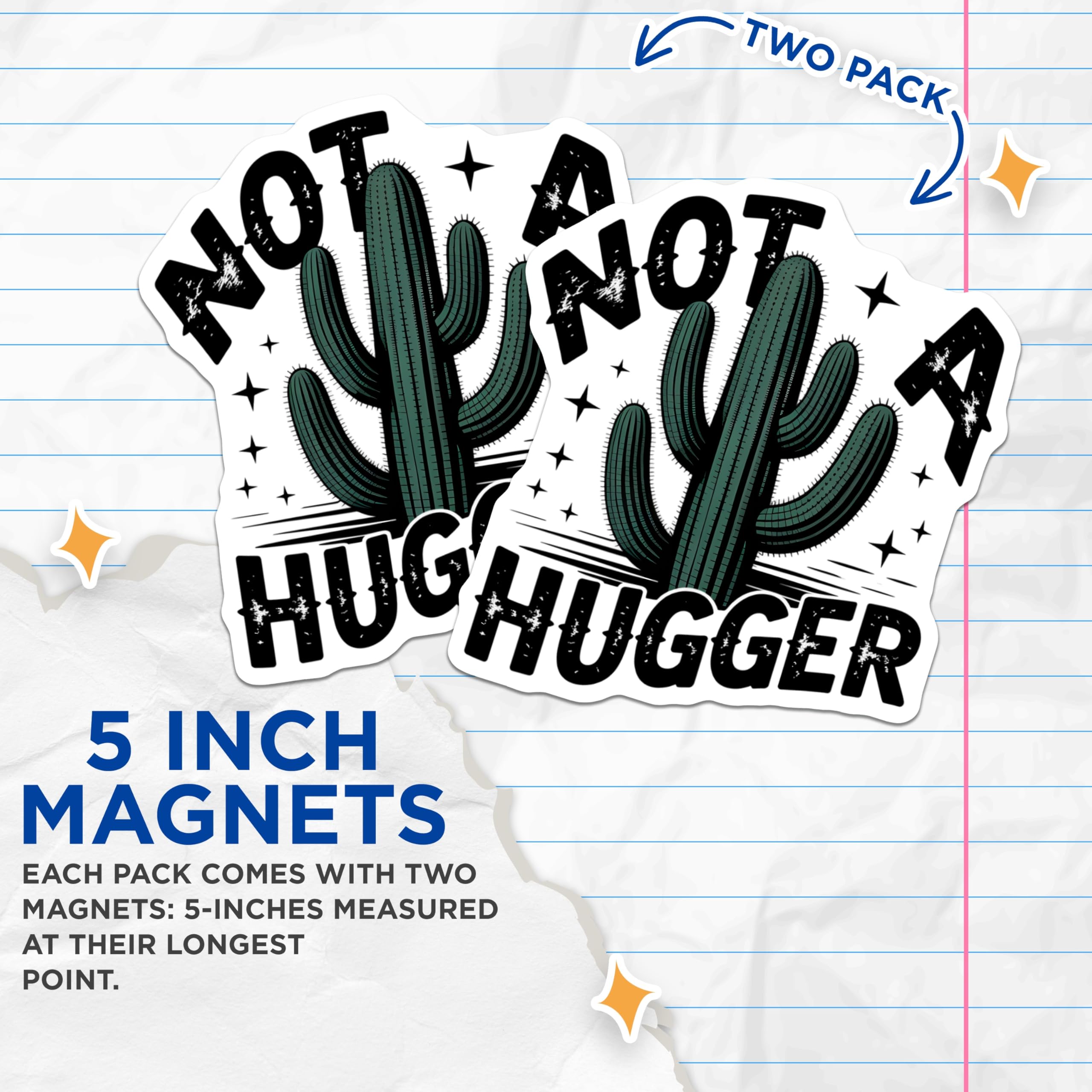 (2 Pack) Funny Cactus Magnets - Not A Hugger Meme - Sarcastic Plant Refrigerator Art - 5 Inches On Longest Side - Thick Durable Magnet - Made in USA - MAG21367