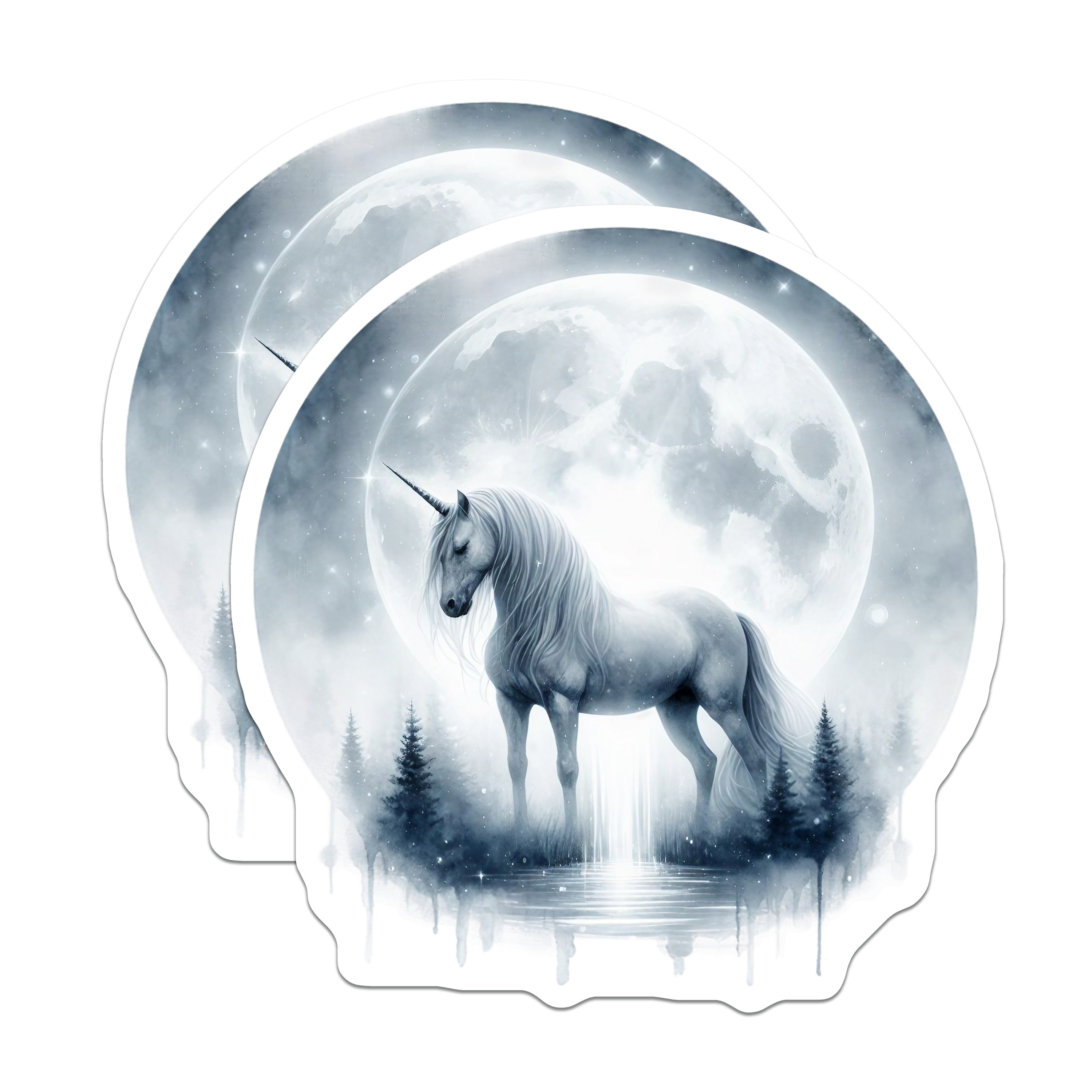 (2 Pack) Unicorn Full Moon Magnets - Mystical Forest Decor - Celestial Fantasy Art - 5 Inches On Longest Side - Thick Durable Magnet - Made in USA - MAG38778