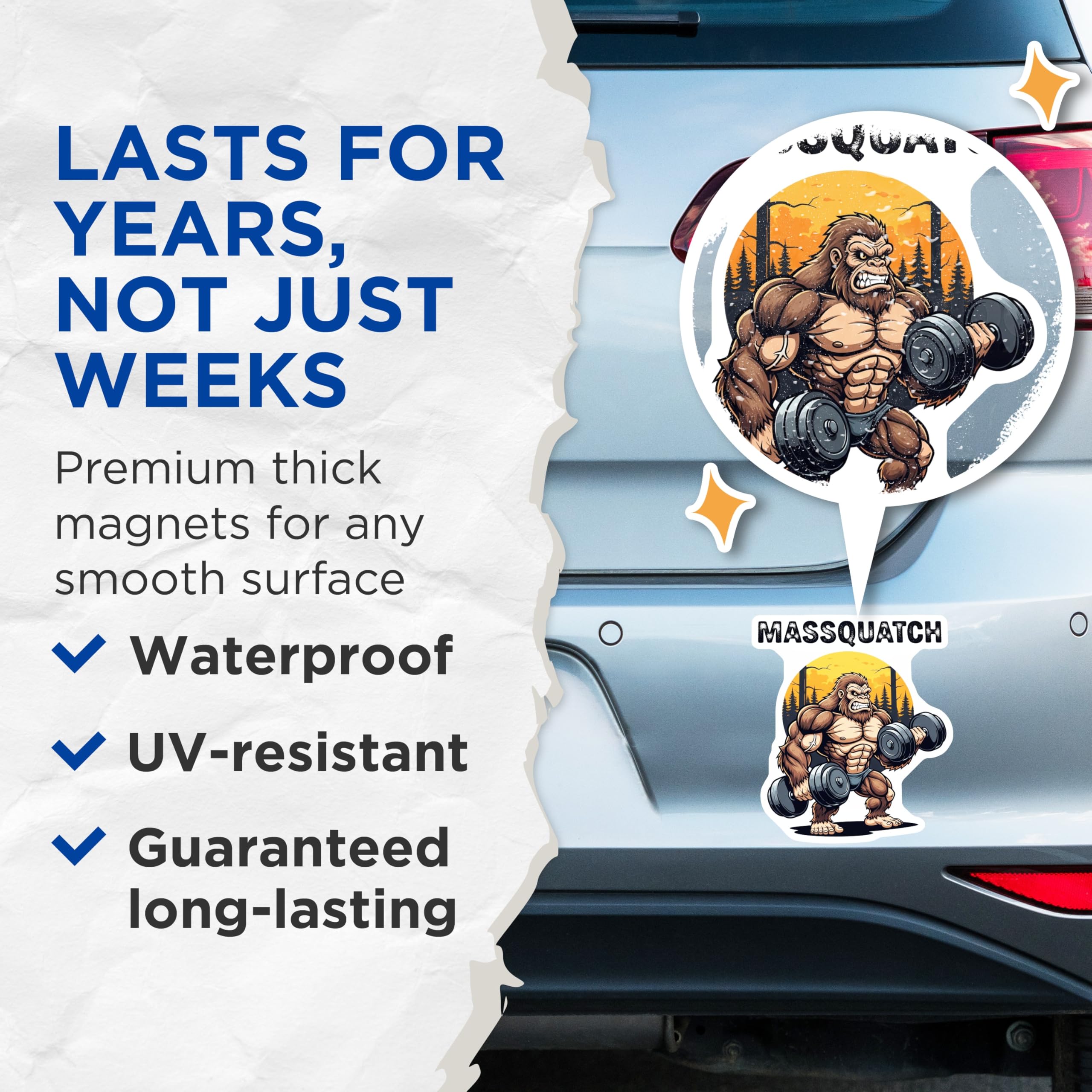 (2 Pack) Massquatch Magnets - Bigfoot Bodybuilder Art - Funny Gym Motivation - Workout Lover Decor - 5 Inches On Longest Side - Thick Durable Magnet - Made in USA - MAG22706