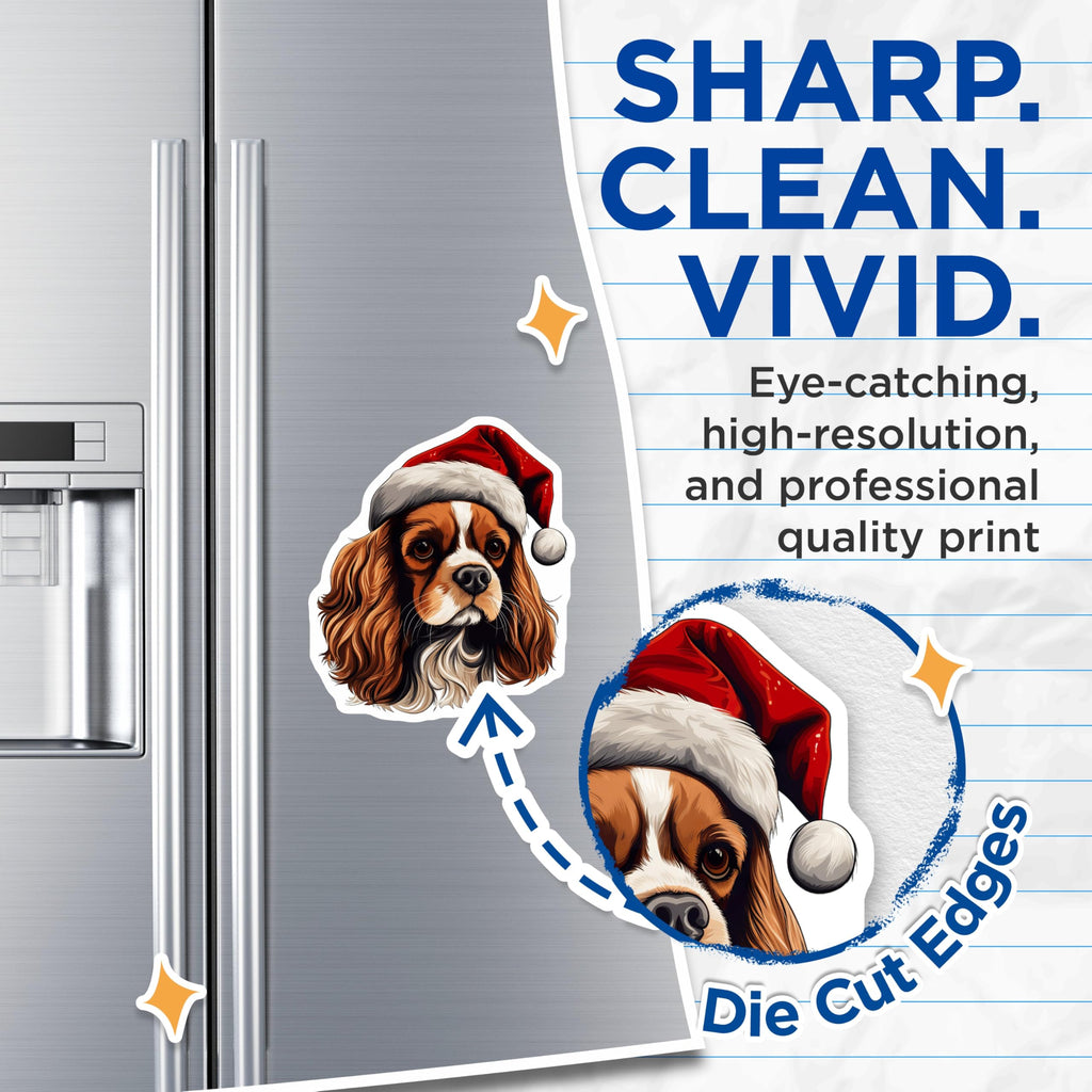 (2 Pack) Cavalier King Charles Spaniel Magnets - Christmas Dog Decor - Santa Hat Pet Lover Decor - 5 Inches On Longest Side - Thick Durable Magnet - Made in USA - MAG27292