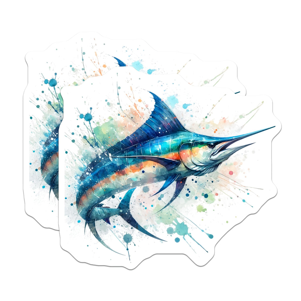 Watercolor Marlin Sticker, Ocean Fish Art, Blue Marlin Decal, Coastal Decor, Fishing Gift, Sea Life Stickers - 5" On Longest Side - Sticks to Smooth Flat Surfaces - Made in USA - BMCS14158