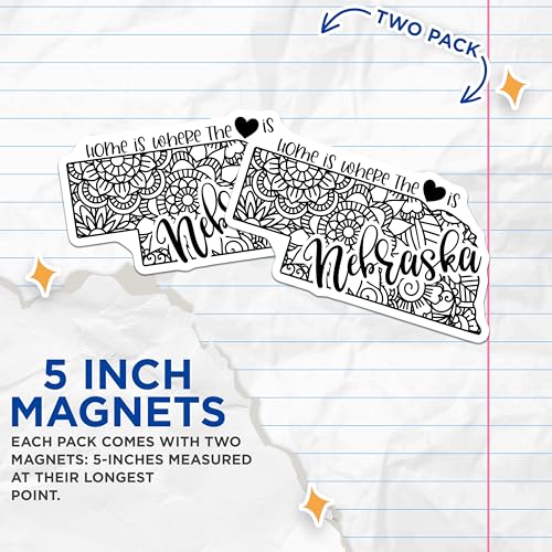 (2 Pack) Home is Where The Heart is Nebraska Magnets Magnets - Nebraska State Decor - Nebraska Quotes - 5" On Longest Side - Made in USA - Sticks to Refrigerators & Metal Surfaces - MAG9075