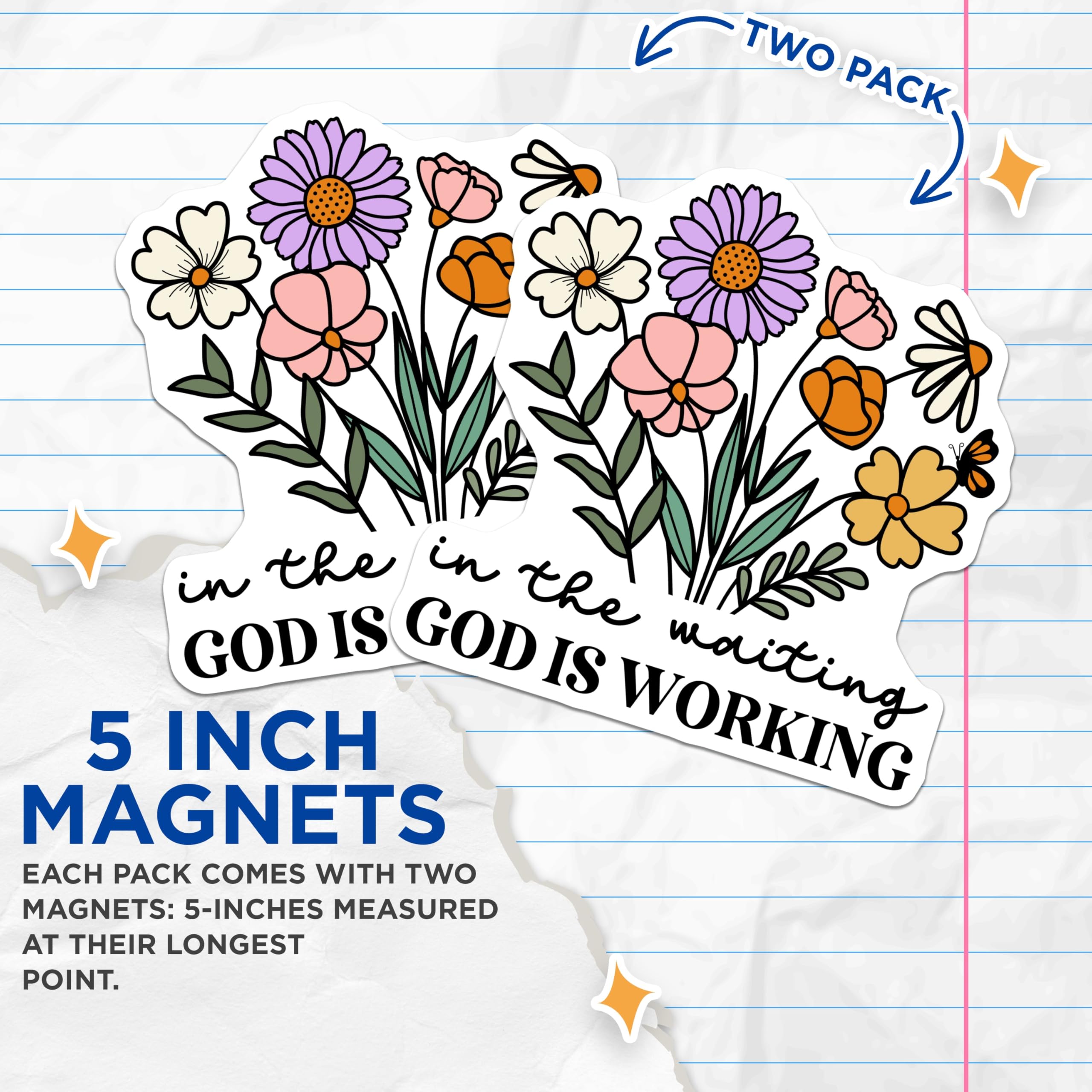 (2 Pack) God is Working Magnets - Inspirational Christian Magnets - Boho Floral Faith Decor for Women - 5 Inches On Longest Side - Thick Durable Magnet - Made in USA - MAG27577