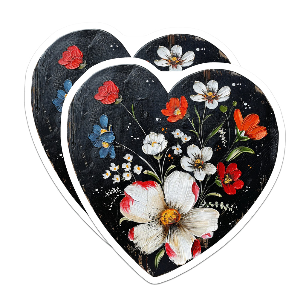 (2 Pack) Heart Shaped Floral Magnets - Rustic Flower Decor - Farmhouse Kitchen Fridge Magnets - 5 Inches On Longest Side - Thick Durable Magnet - Made in USA - MAG38645