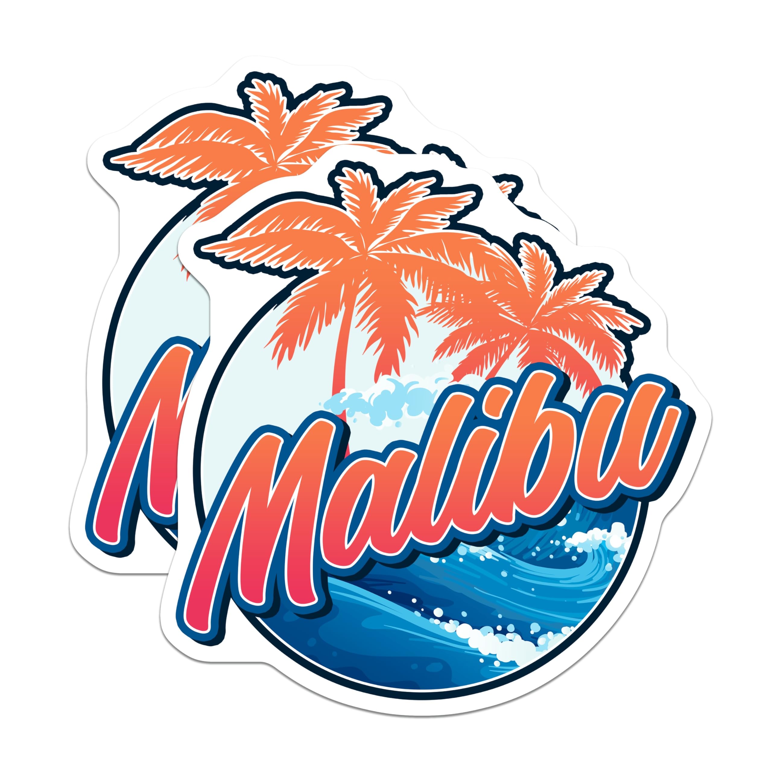 (2 Pack) Malibu California Magnets - Coastal Palm Trees Ocean Waves - Summer Beach Travel Decor - 5 Inches On Longest Side - Thick Durable Magnet - Made in USA - MAG19114