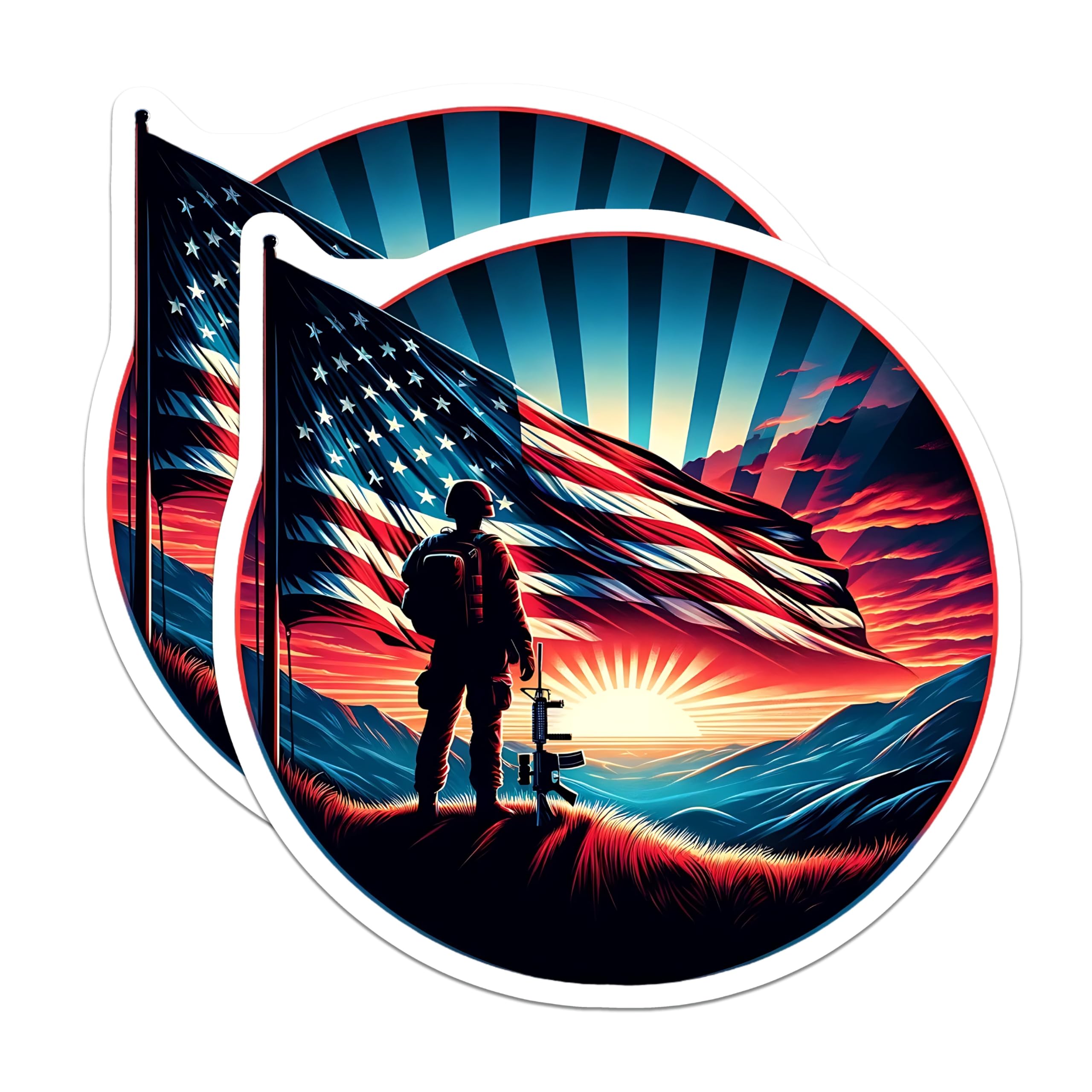 (2 Pack) American Flag Soldier Magnets - Patriotic Military Art - USA Pride Decor - 5" On Longest Side - Premium Magnet - for Cars, Refrigerators, Toolboxes, Lockers - Made in USA - MAG15851