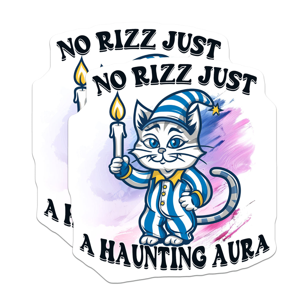 (2 Pack) No Rizz Haunting Aura Cat Magnets - Funny Meme Quote - Cozy Goth Room Decor - Whimsical Dark Humor - 5 Inches On Longest Side - Thick Durable Magnet - Made in USA - MAG37476
