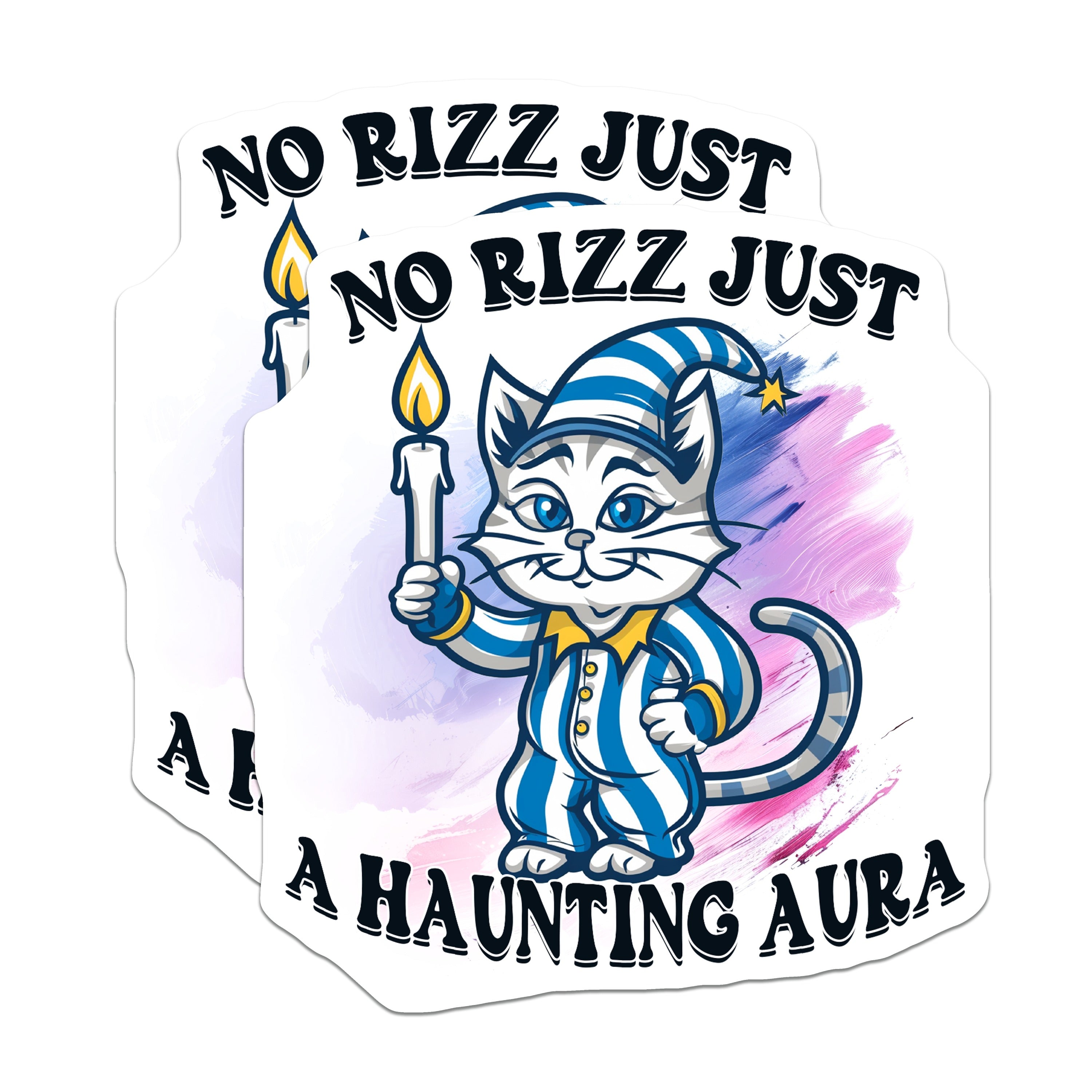 (2 Pack) No Rizz Haunting Aura Cat Magnets - Funny Meme Quote - Cozy Goth Room Decor - Whimsical Dark Humor - 5 Inches On Longest Side - Thick Durable Magnet - Made in USA - MAG37476