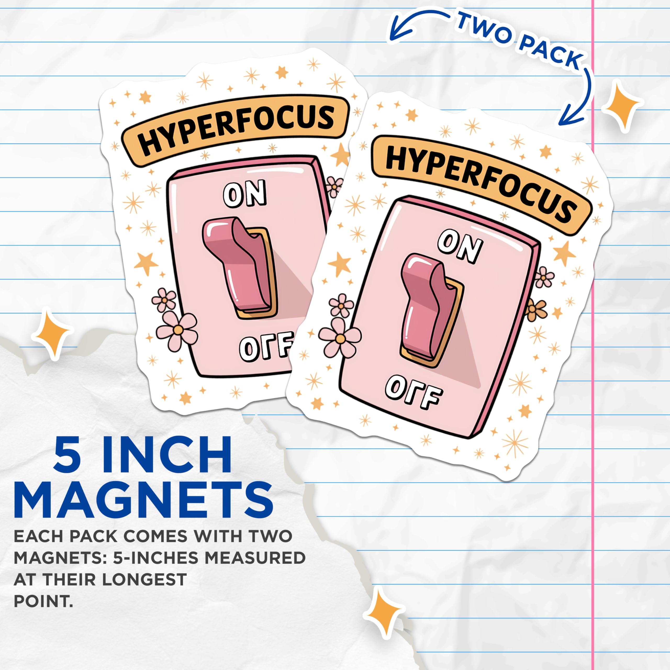 (2 Pack) Hyperfocus Switch Magnets - ADHD Awareness - Neurodiversity Productivity Art - 5 Inches On Longest Side - Thick Durable Magnet - Made in USA - MAG22632