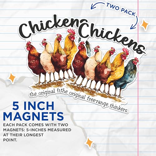 (2 Pack) Funny Chicken Magnets - Free Range Thinker Magnets - Farm Animal Decor Magnets- 5" On Longest Side - for Fridges, Toolboxes, Cars - Made in USA - MAG2594