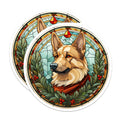 (2 Pack) Stained Glass German Shepherd Magnets - Holly Wreath Winter Dog Decor - Pet Owner Holiday Fridge Magnet - 5 Inches On Longest Side - Thick Durable Magnet - Made in USA - MAG30987
