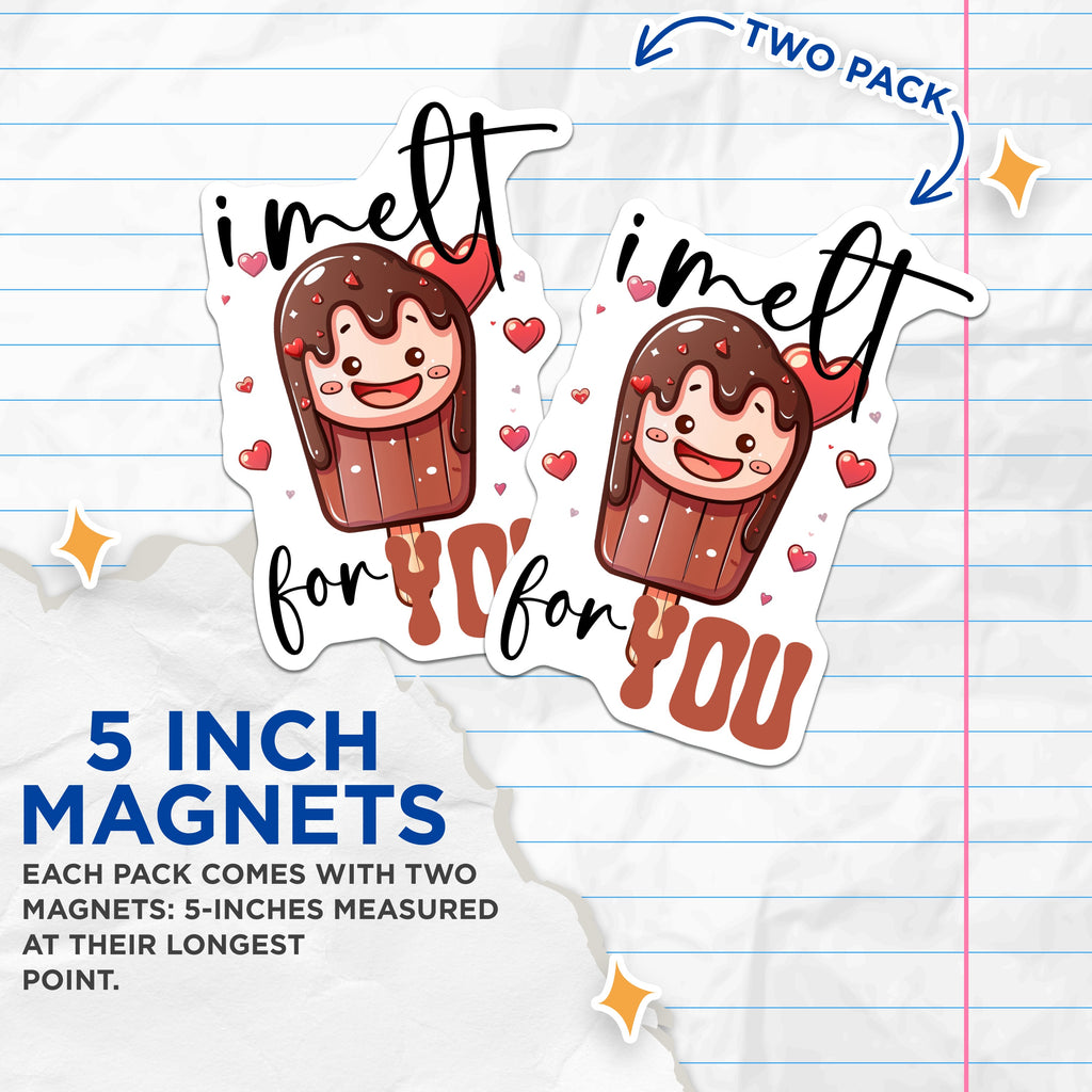 (2 Pack) I Melt for You Magnets - Cute Ice Cream Design - Valentines Day Decor - Kawaii Love Quote - Refrigerator Accessory - Sweetheart - 5" - Durable Magnet - Made in USA - MAG37027