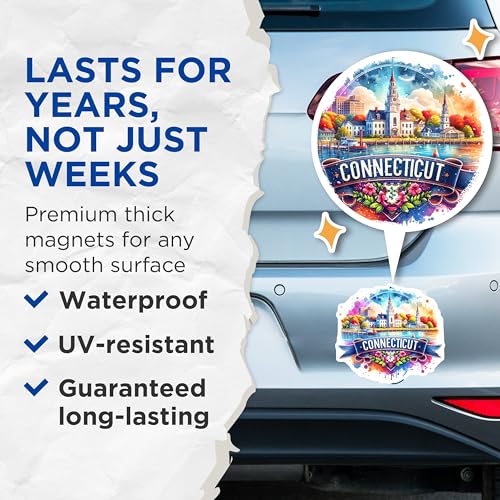 (2 Pack) Connecticut Magnets - State Souvenir - Colorful Magnet Art - Connecticut Travel Keepsake - 5" On Longest Side - for Cars, Fridges, Toolboxes - Made in USA - MAG6791