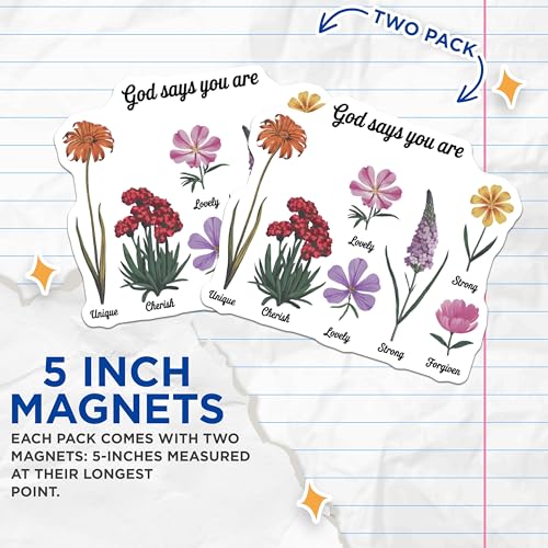(2 Pack) Inspirational Floral Magnets - Uplifting Quote Magnets - Motivational Flower Magnets - 5" On Longest Side - for Cars, Fridges, Toolboxes - Made in USA - MAG6632
