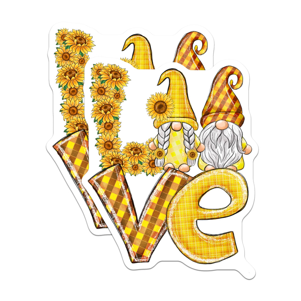 (2 Pack) Sunflower Gnomes Love Magnets - Floral Gnomes Decor - Refrigerator Magnets - 5" On Longest Side - Premium Magnet - for Cars, Refrigerators, Toolboxes, Lockers - Made in USA - MAG15870