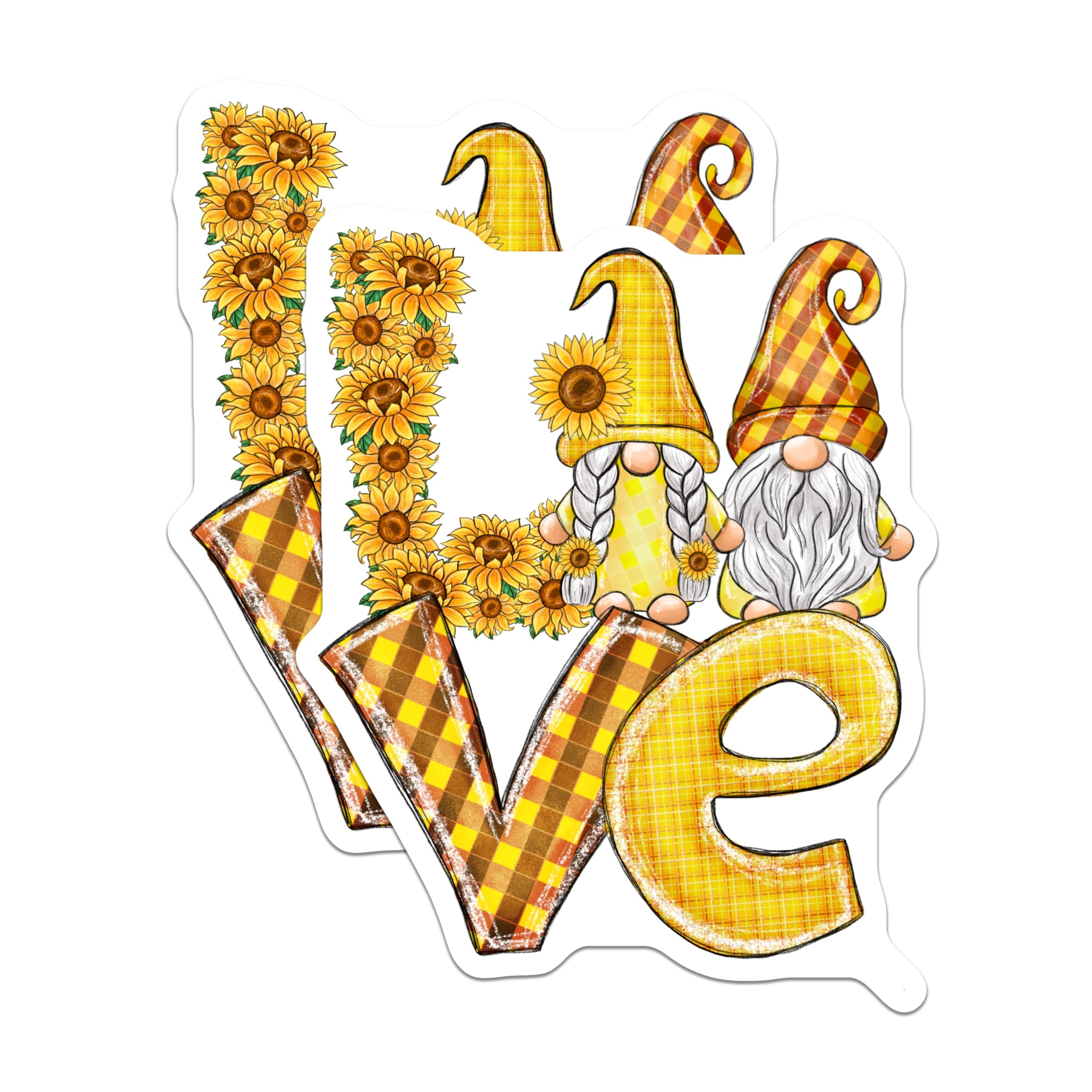 (2 Pack) Sunflower Gnomes Love Magnets - Floral Gnomes Decor - Refrigerator Magnets - 5" On Longest Side - Premium Magnet - for Cars, Refrigerators, Toolboxes, Lockers - Made in USA - MAG15870