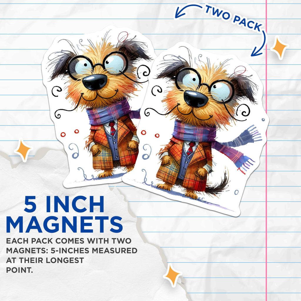 (2 Pack) Smart Dog Magnets - Intellectual Pup Art - Academic Aesthetic - Teacher Student Fridge Decor - 5 Inches On Longest Side - Thick Durable Magnet - Made in USA - MAG28351