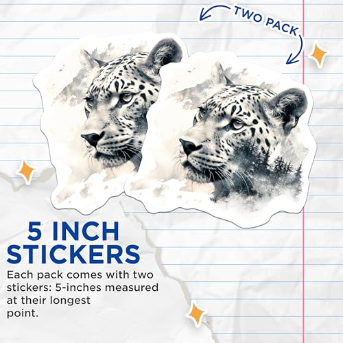 (2 Pack) Leopard Head Stickers - Animal Lover Stickers - Wildlife Conservation Stickers - 5" On Longest Side - Sticks to Smooth Flat Surfaces - Made in USA - BMCS3799