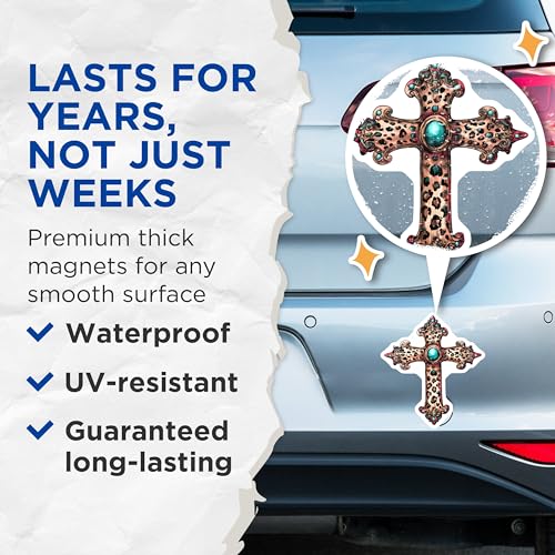 (2 Pack) Leopard Print Cross Magnets Magnets - 5" On Longest Side - Made in USA - Sticks to Refrigerators & Metal Surfaces - MAG8734