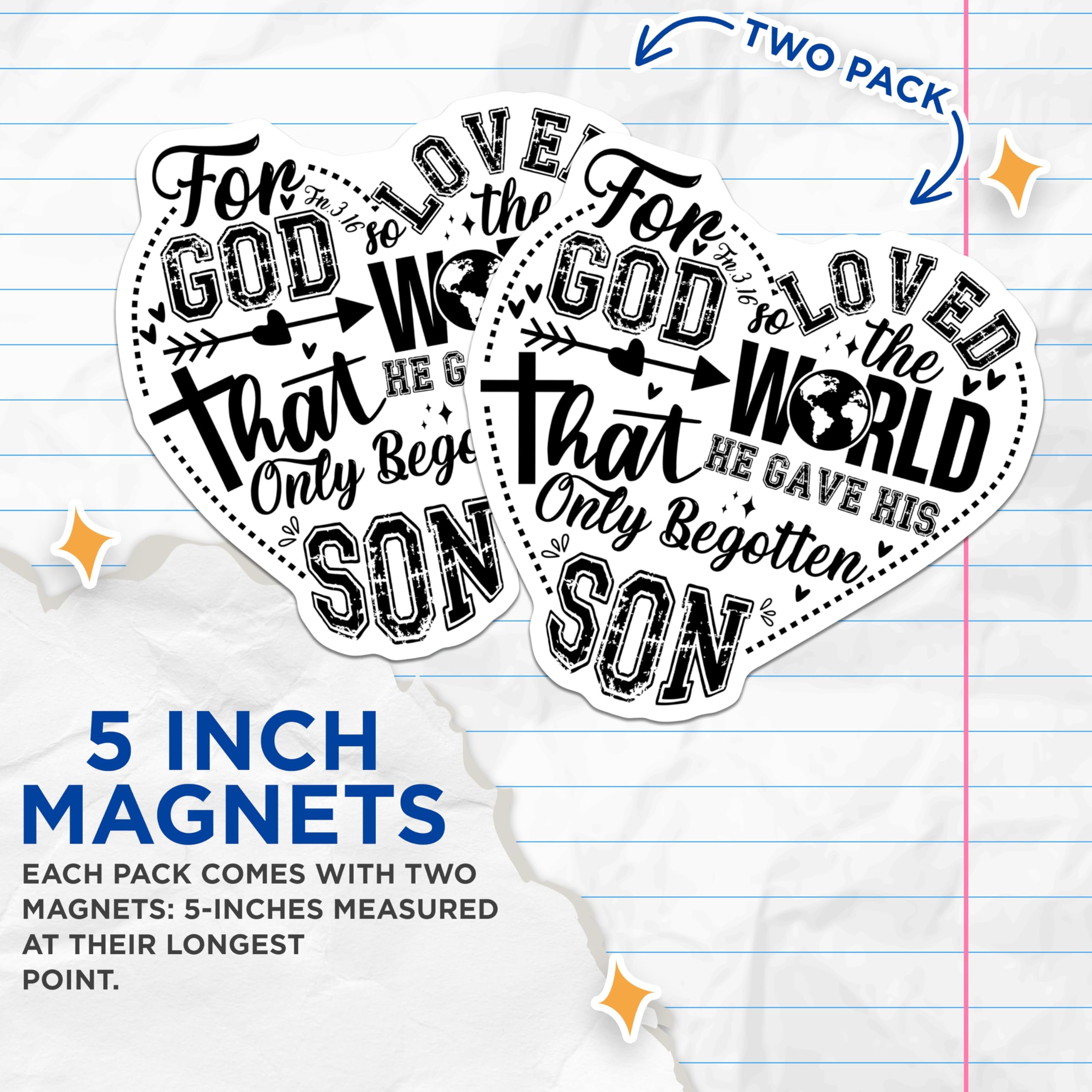 (2 Pack) John 3:16 Magnets - Christian Scripture Heart Magnet - Religious Faith Bible Verse Decor - Inspirational God Love - 5 Inches On Longest Side - Thick Durable Magnet - Made in USA - MAG29305