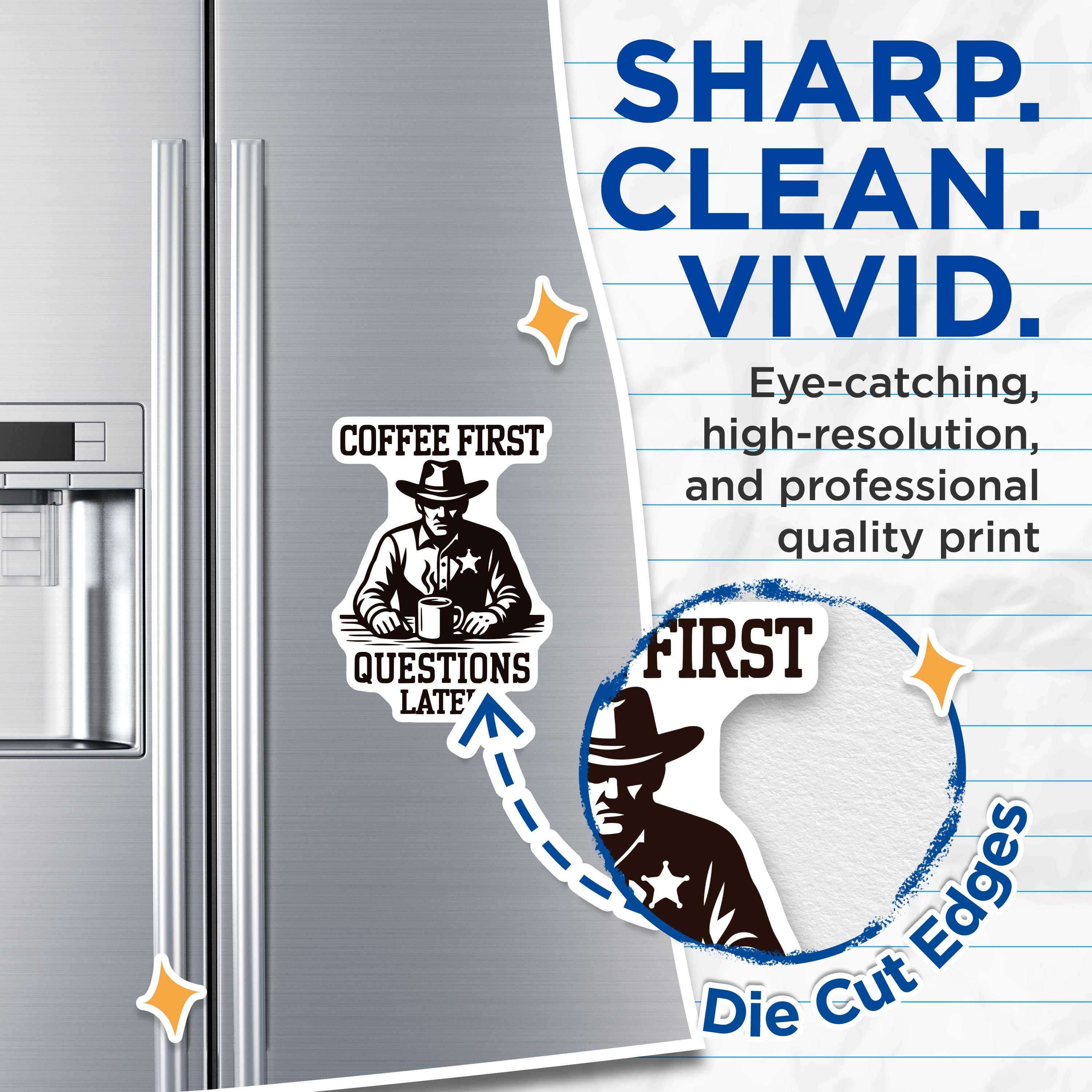 (2 Pack) Coffee First Questions Later Magnets - Cowboy Coffee Lover - Funny Morning Humor - Western Decor Magnets - 5 Inches On Longest Side - Thick Durable Magnet - Made in USA - MAG37701