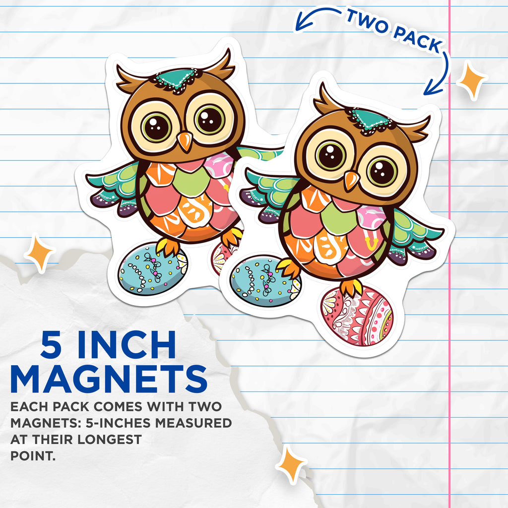 (2 Pack) Easter Owl Magnets - Whimsical Spring Decor - Cute Animal Fridge Art - Boho Kitchen Decor - Nature Lover Accessory - 5 Inches On Longest Side - Thick Durable Magnet - Made in USA - MAG38633